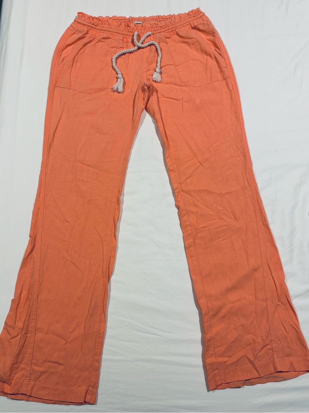 Roxy Coral Linen Bootcut Drawstring Pants